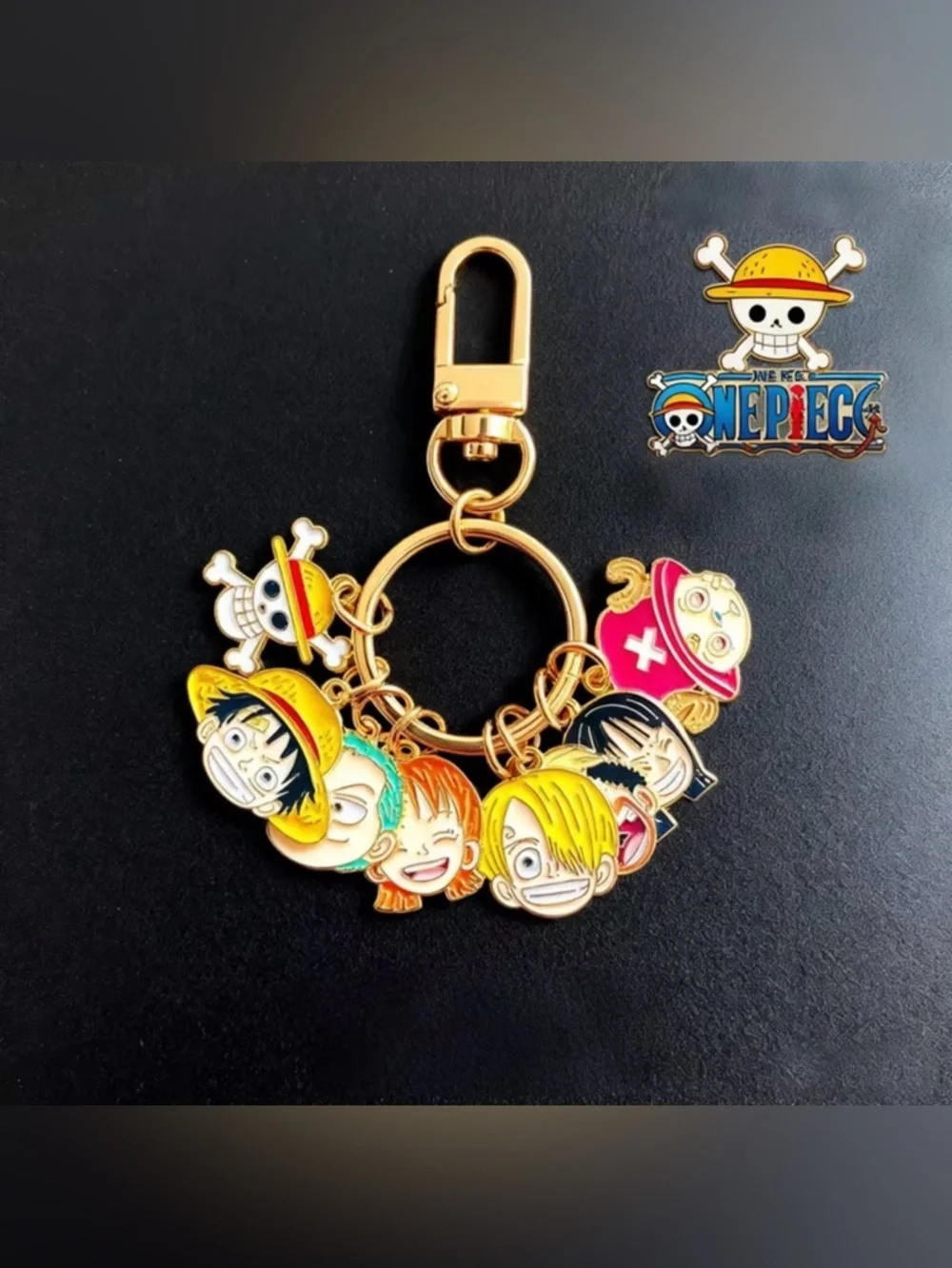 One Piece Anime Enameled Characters Keychain Bag Charm Gold Tone Hardware